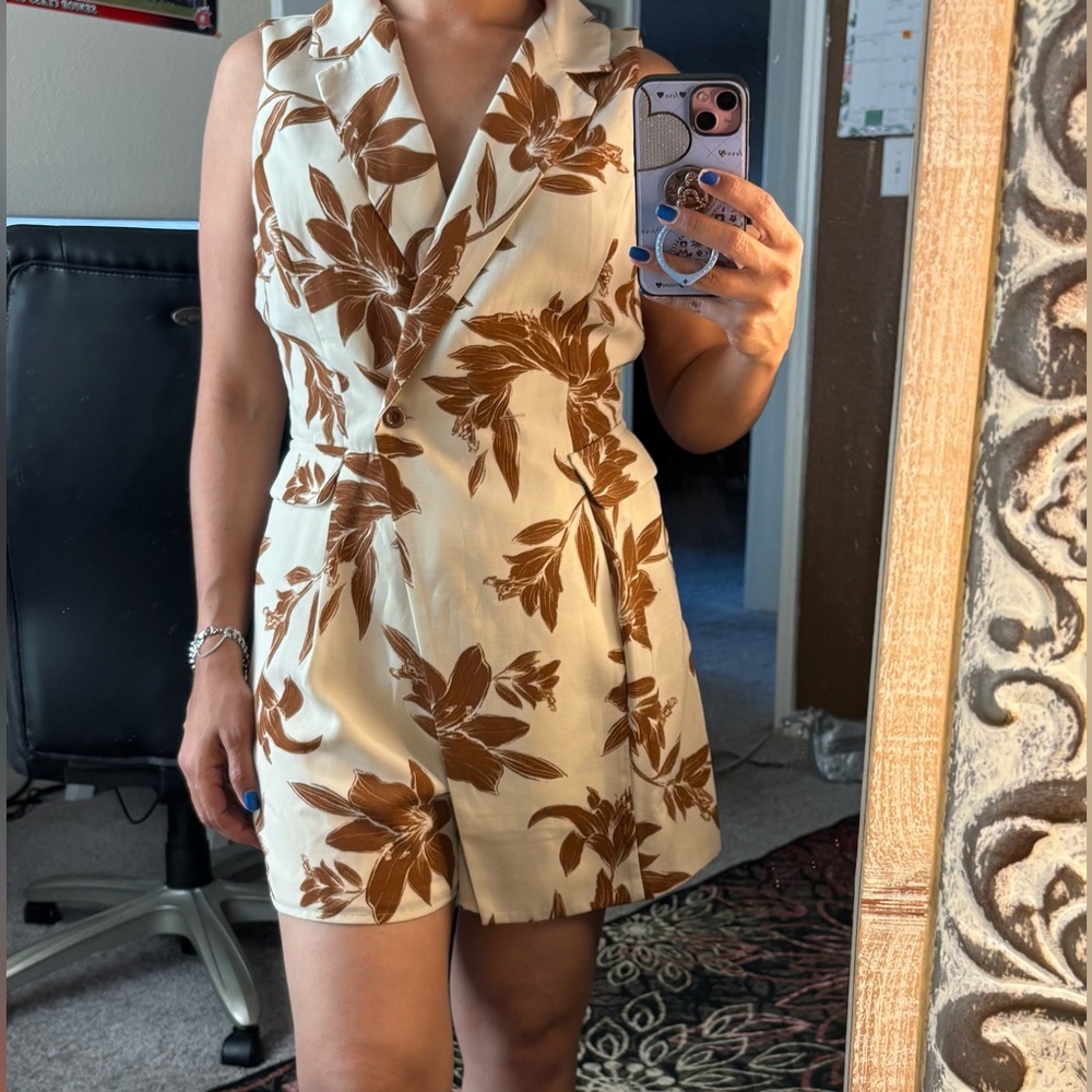 Floral Brown and Cream Women's Dress